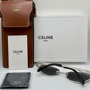 Celine Triomphe Silver Metal Sunglasses – Made in Italy (CL40235U)